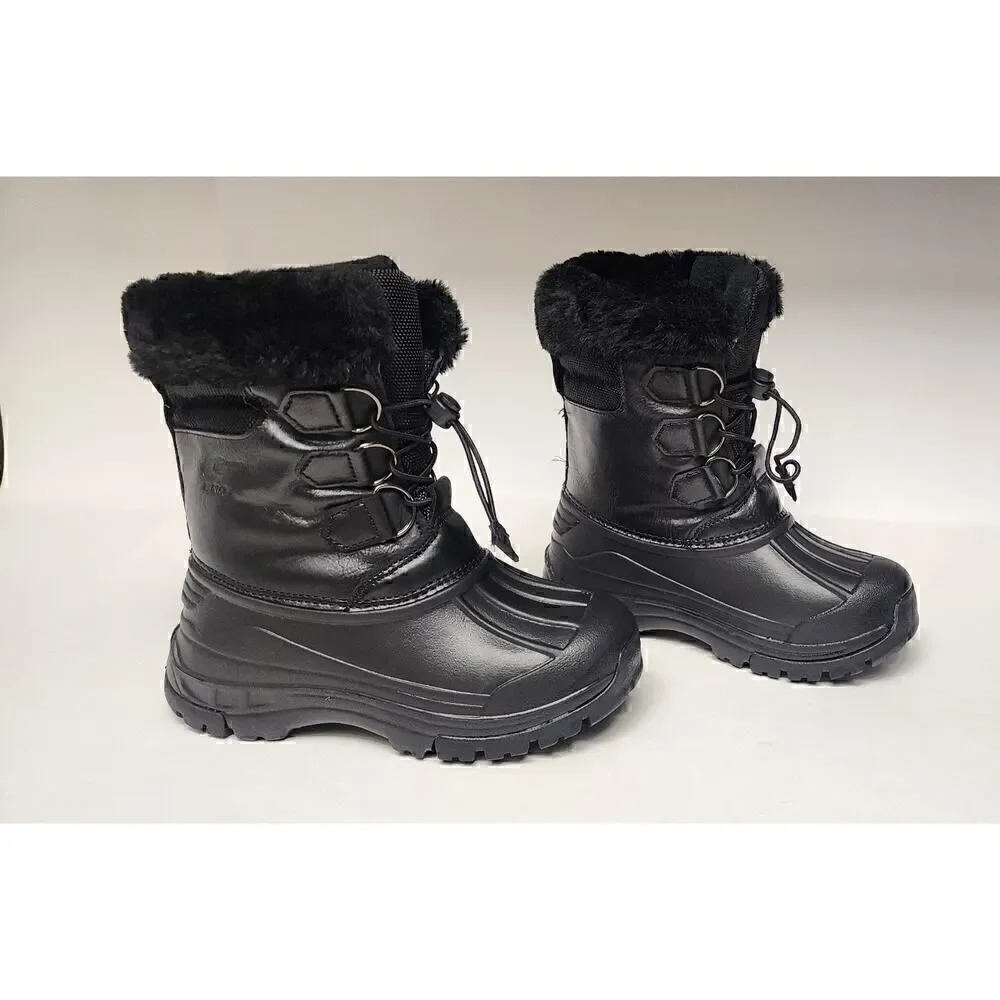 Toddler Kid's Lace Up Elastic Black Faux Fur Snow Boots Size 30/12.5